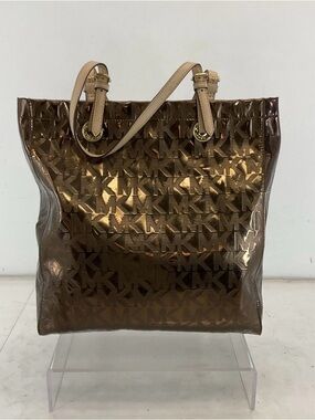 Michael Kors Metallic Bronze Logo Tote with Beige Straps